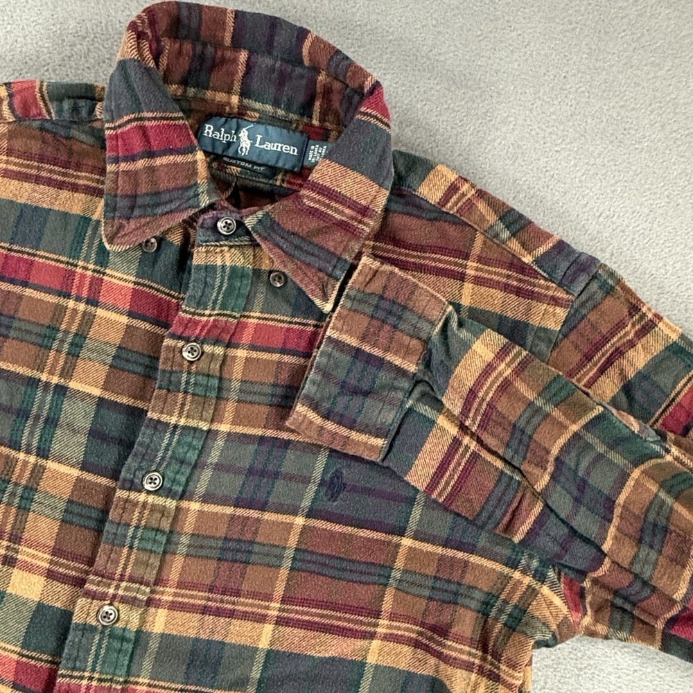 Vintage 90s Ralph Lauren Custom Fit Plaid Flannel Shirt Men's Medium Cotton